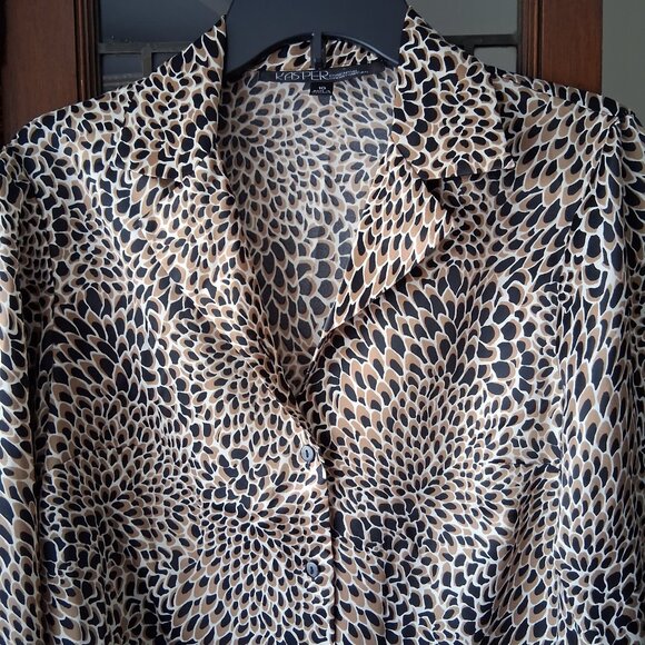 Kasper Essentials Sportswear black & gold Button Down Blouse sz 10   /B1 - Picture 2 of 6